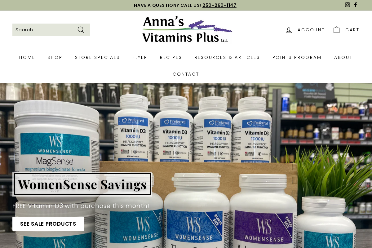 annasvitaminsplus.com homepage screenshot