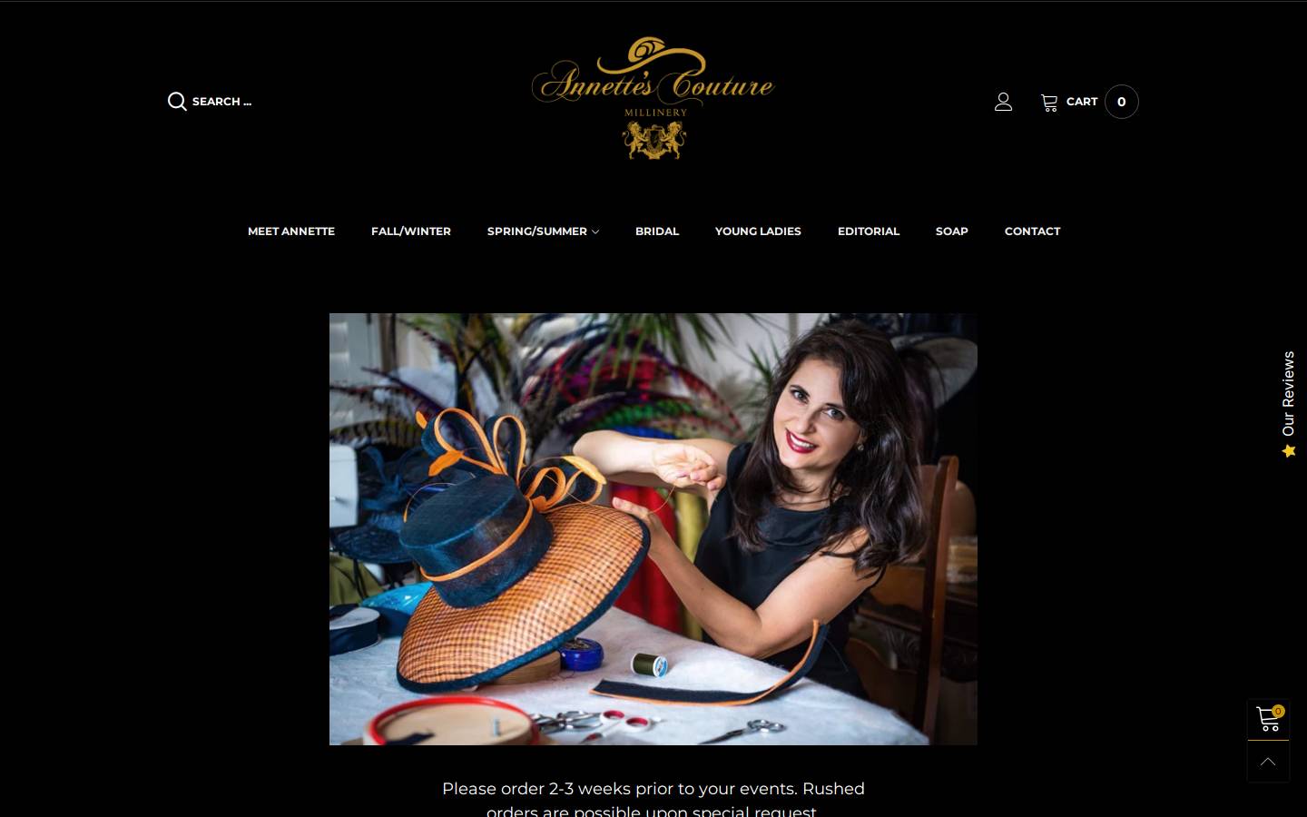 annettescouturehats.com homepage screenshot
