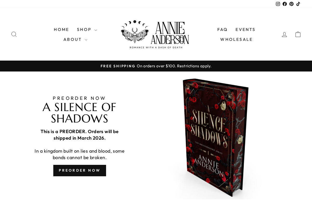 Annie Anderson Store homepage screenshot