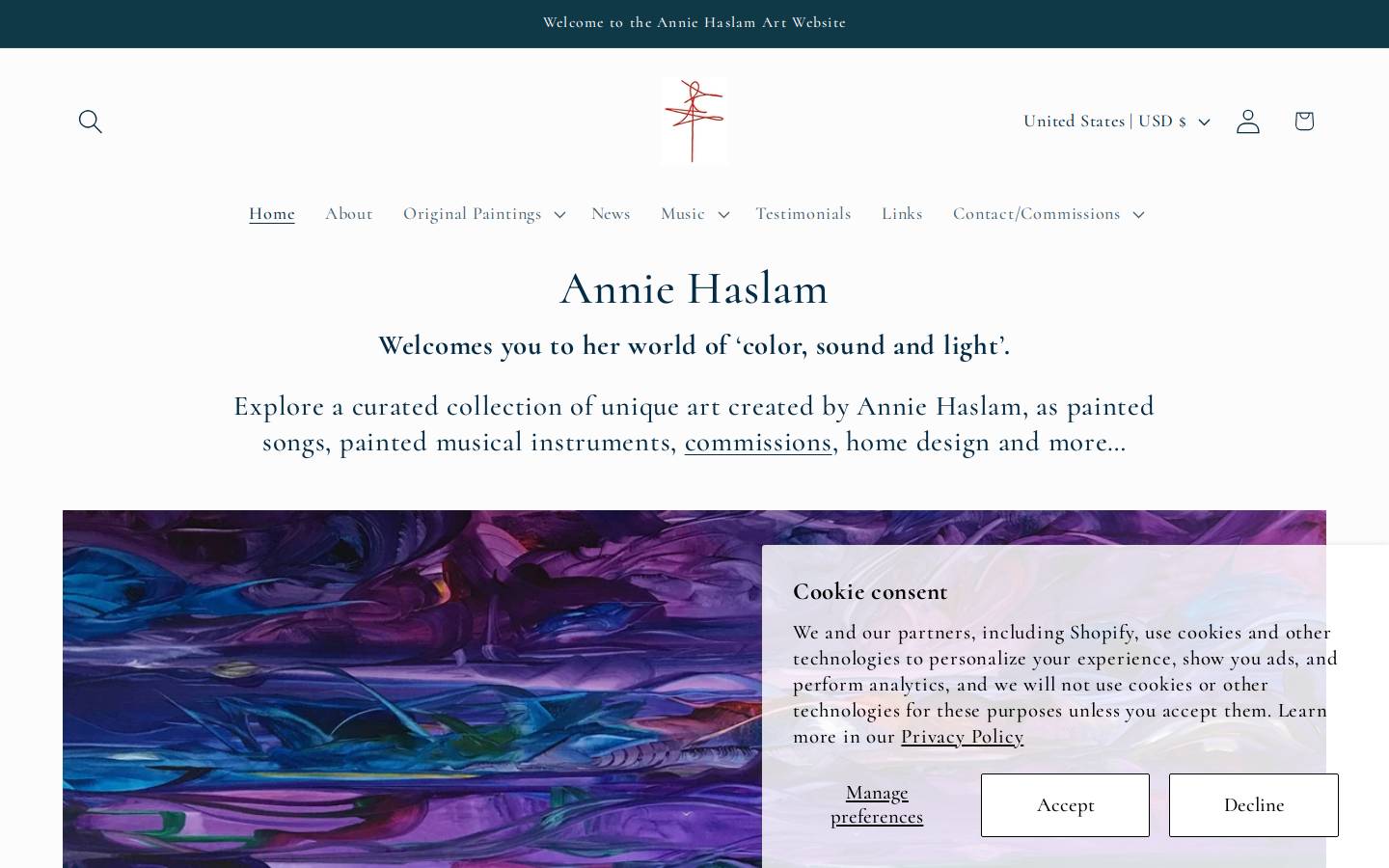 anniehaslam.com homepage screenshot