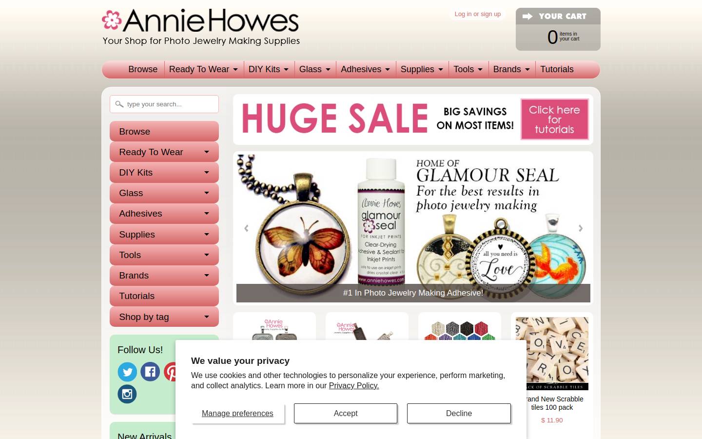 anniehowesjewelrykits.com homepage screenshot