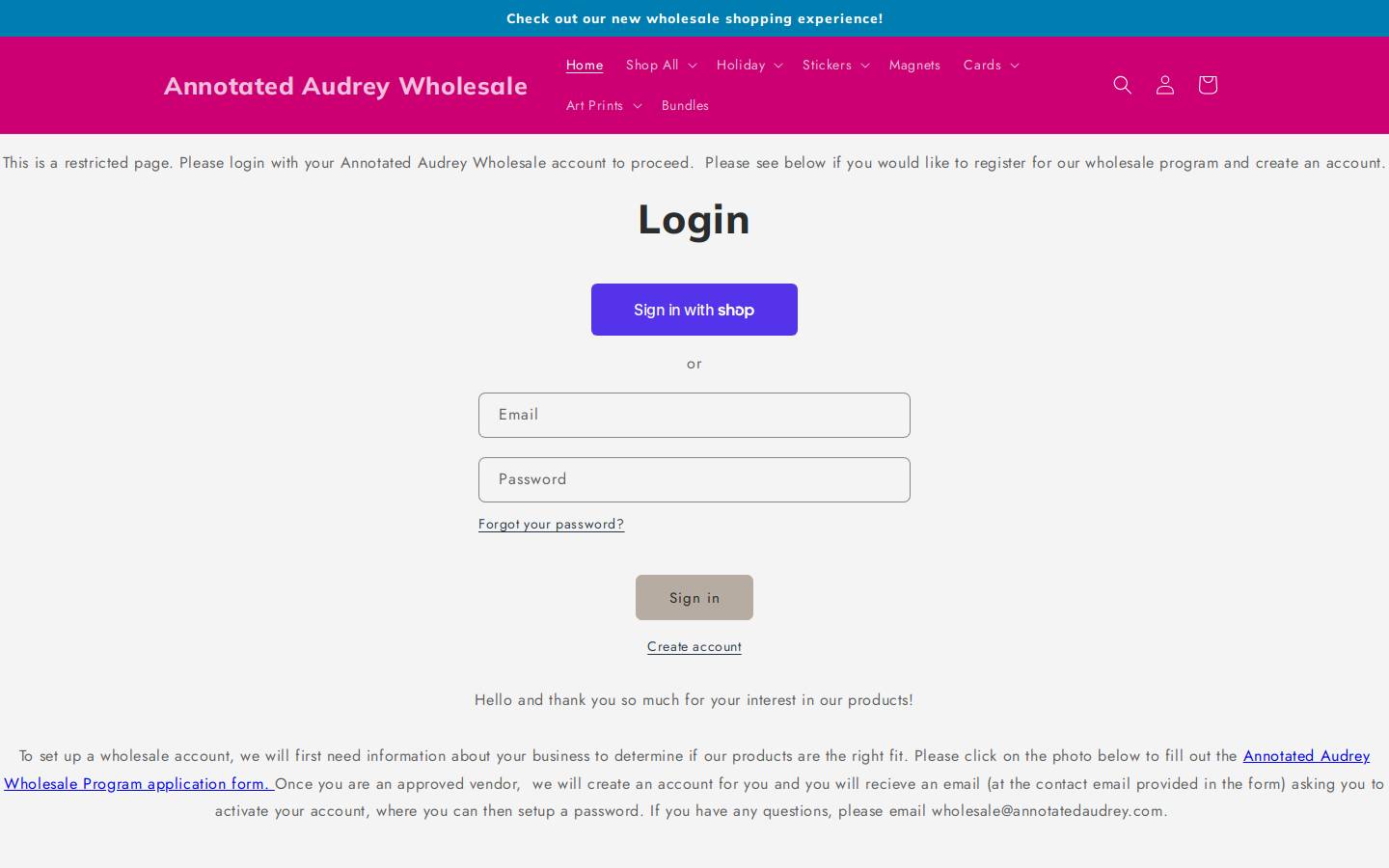 annotatedaudreywholesale.com homepage screenshot