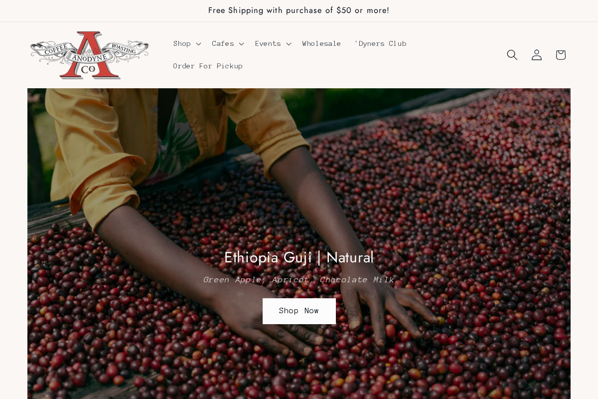 anodynecoffee.com homepage screenshot