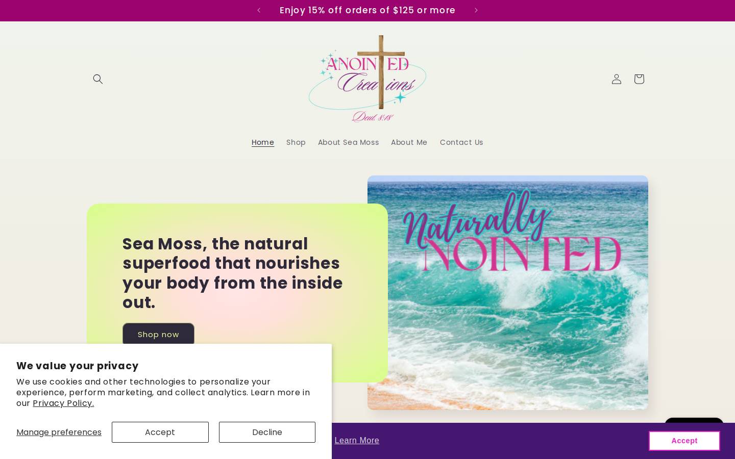 anointed-creations.com homepage screenshot