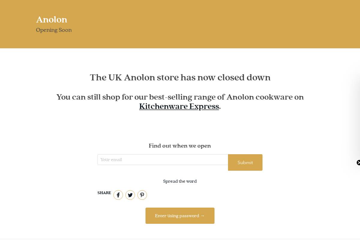 Anolon UK homepage screenshot