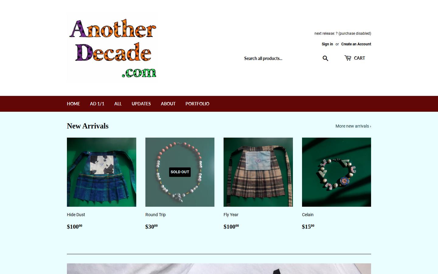 anotherdecade.com homepage screenshot