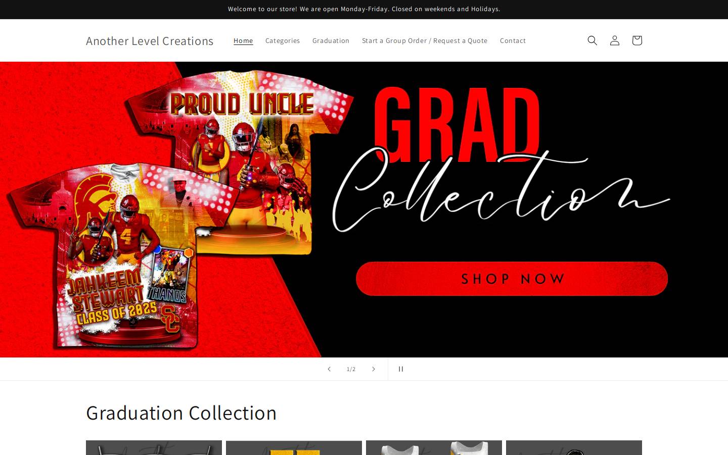 anotherlevelcreations.com homepage screenshot