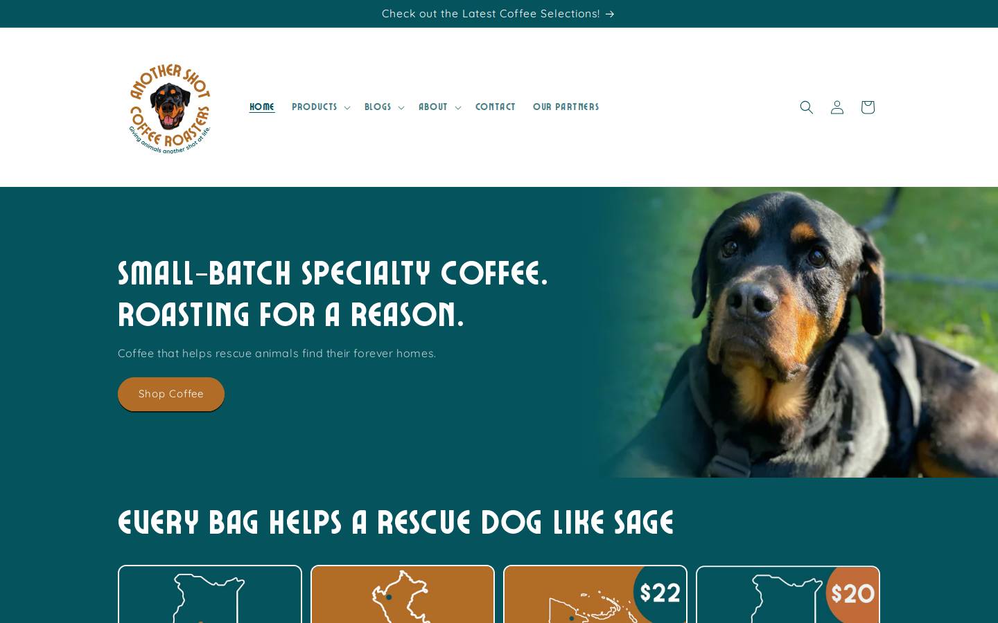 anothershotcoffee.com homepage screenshot