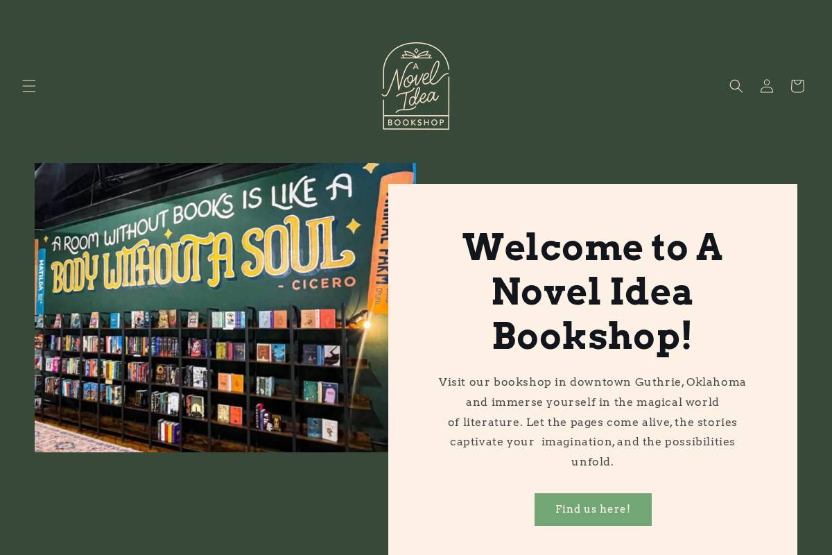 anovelideabookshop.org homepage screenshot