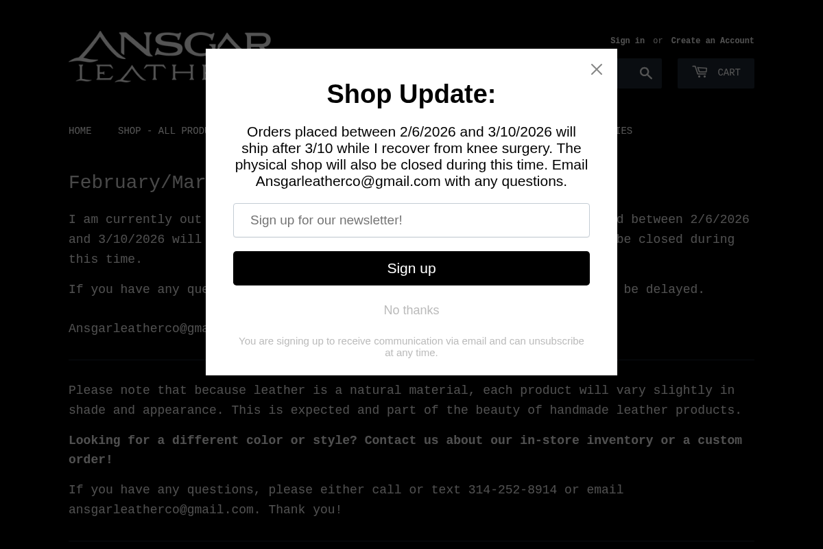 ansgarleather.co homepage screenshot