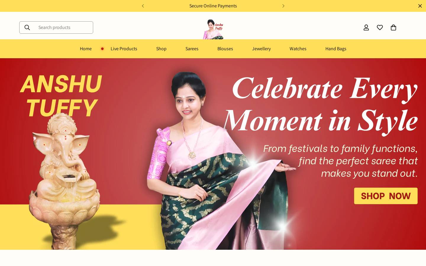 anshutuffysarees.com homepage screenshot