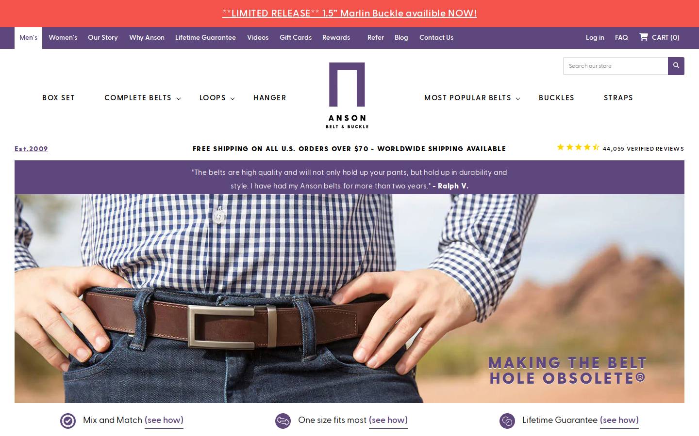 Anson Belt & Buckle homepage screenshot