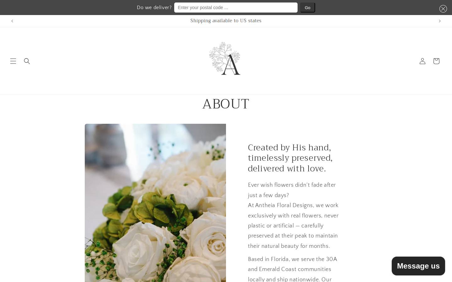 antheiafloraldesigns.com homepage screenshot