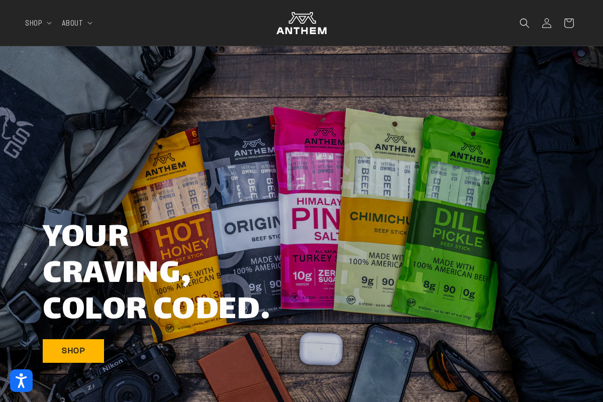 Anthem Snacks homepage screenshot