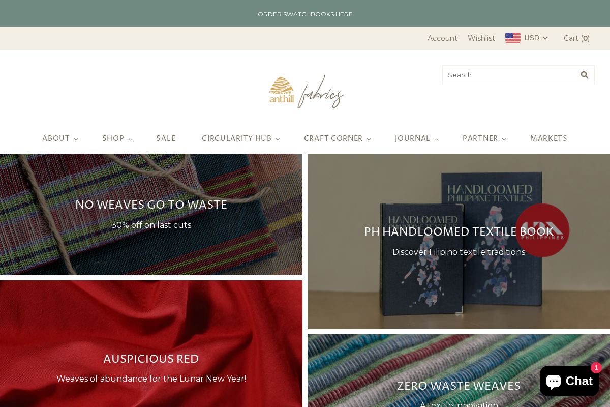 ANTHILL Fabrics homepage screenshot