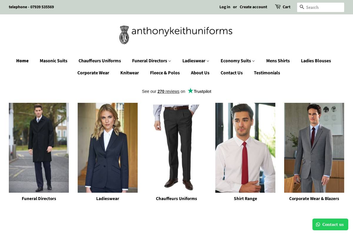 Anthony Keith Uniforms homepage screenshot