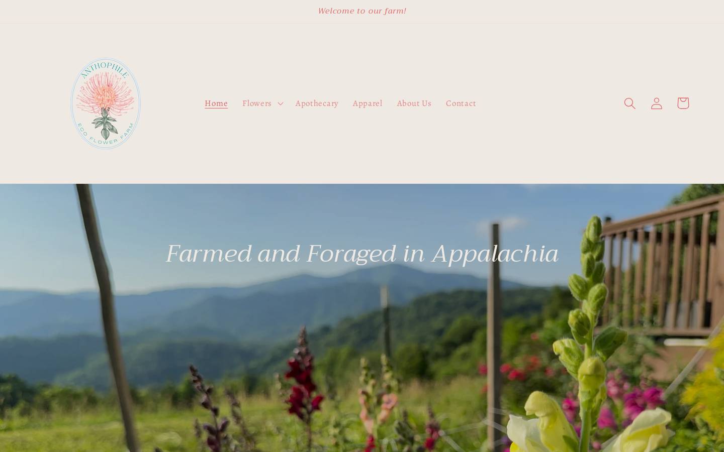 anthophileflowers.com homepage screenshot