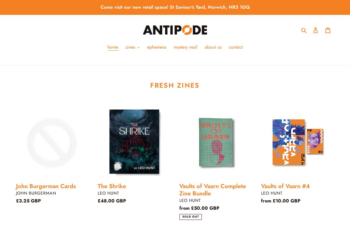 antipodezines.com homepage screenshot