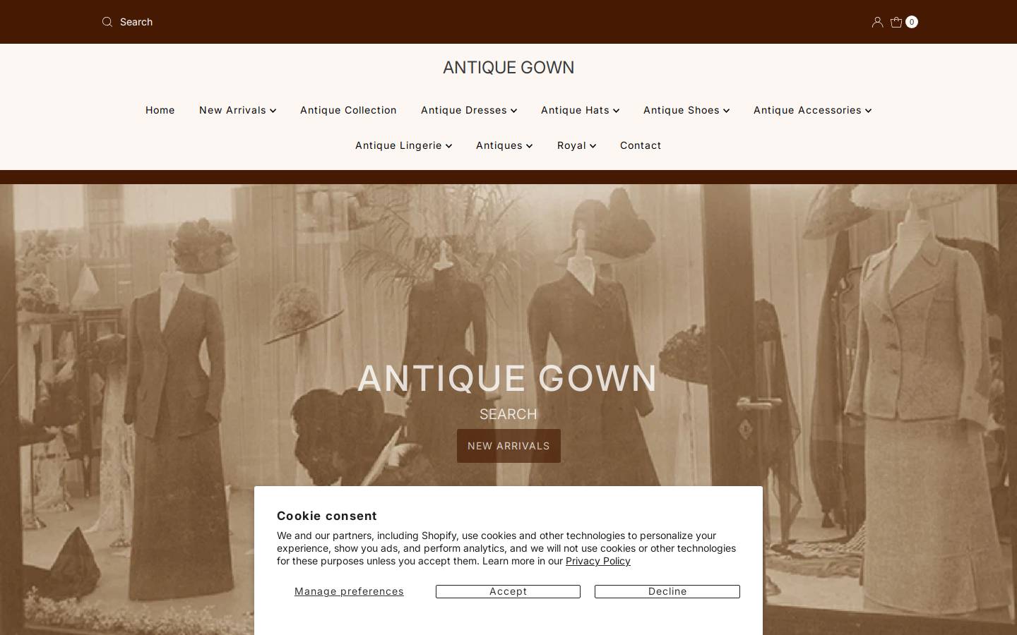 antique-gown.com homepage screenshot