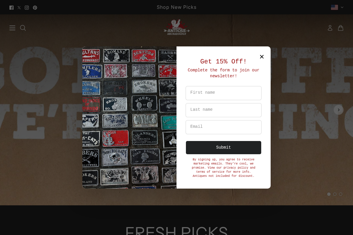 Antique Archaeology homepage screenshot