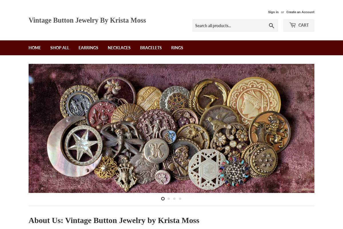 antiquebuttonjewelry.com homepage screenshot