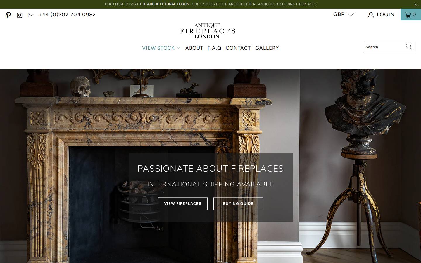 antiquefireplaceslondon.com homepage screenshot