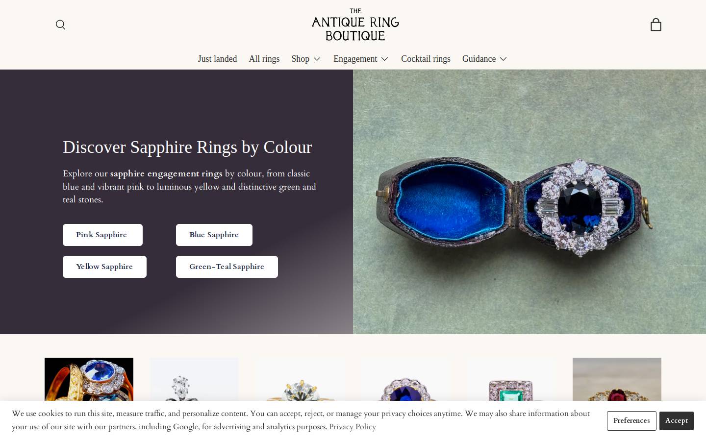 The Antique Ring Boutique homepage screenshot
