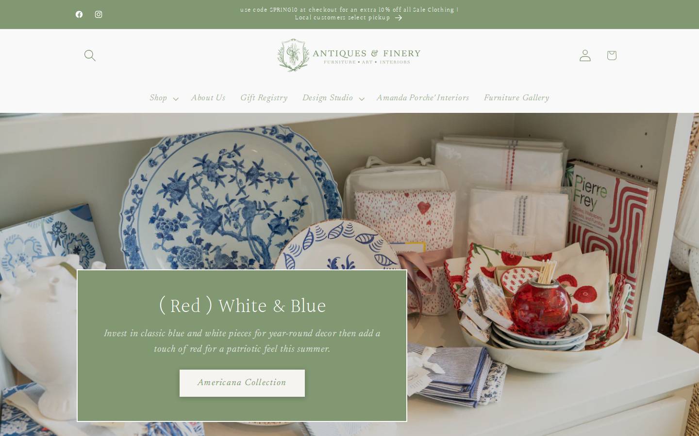 antiquesandfinery.com homepage screenshot