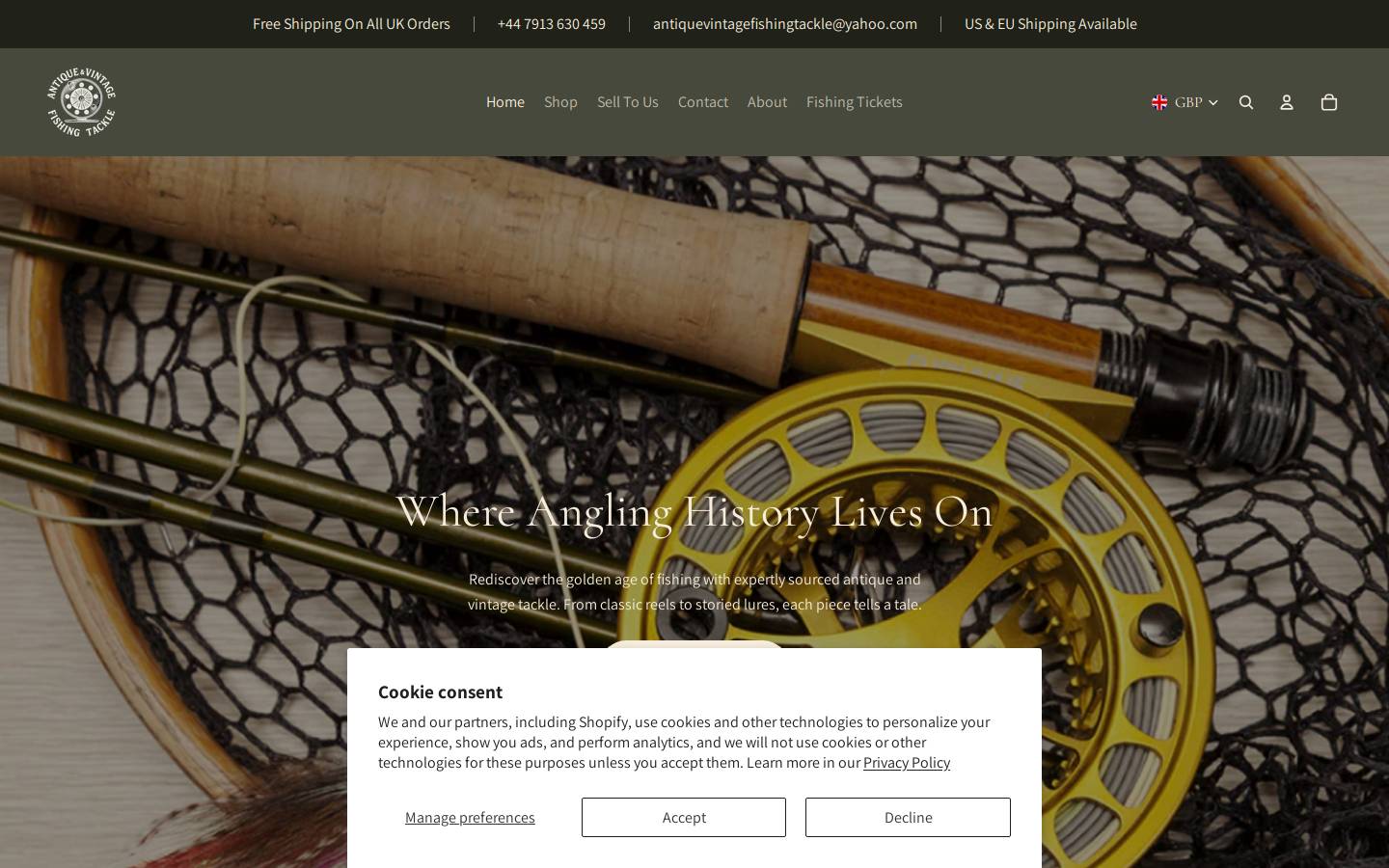 antiquevintagefishingtackle.co.uk homepage screenshot