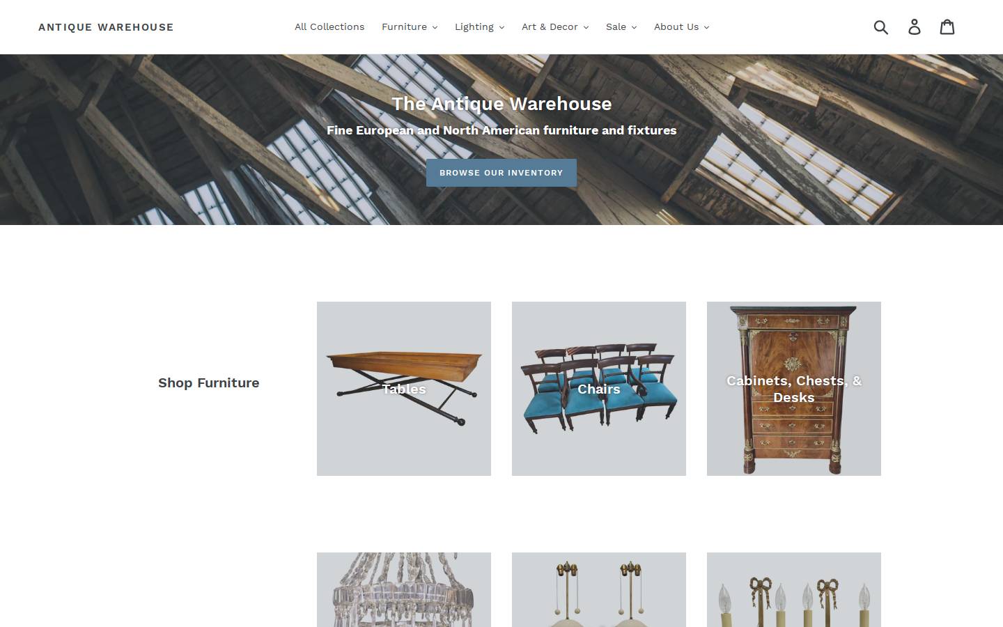 antiquewarehousect.com homepage screenshot