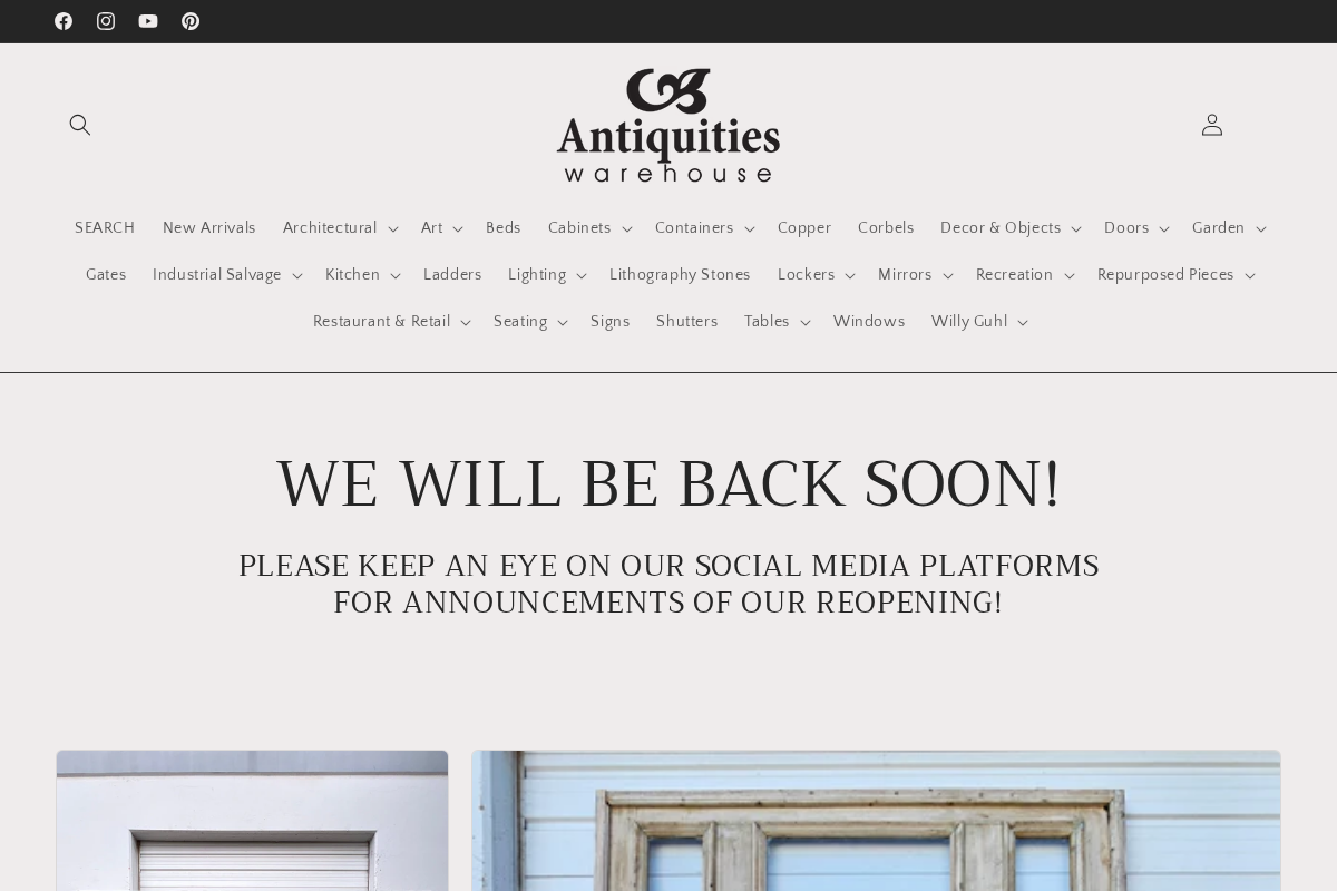Antiquities Warehouse homepage screenshot