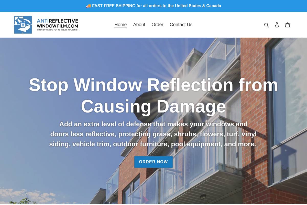antireflectivewindowfilm.com homepage screenshot