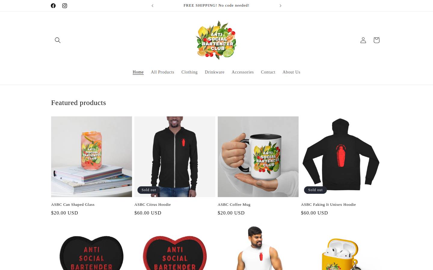 antisocialbartenderclub.com homepage screenshot