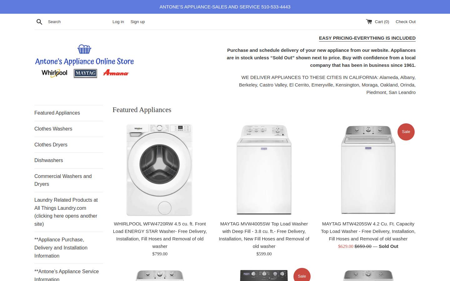 antonesonlinestore.com homepage screenshot