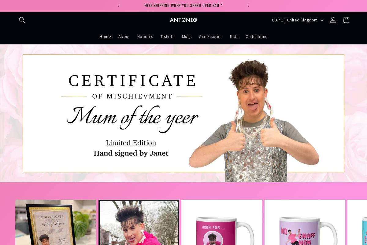 antonio-merch.com homepage screenshot