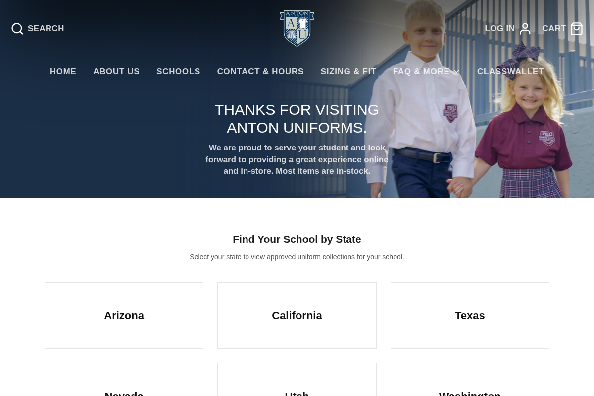 antonuniforms.com homepage screenshot