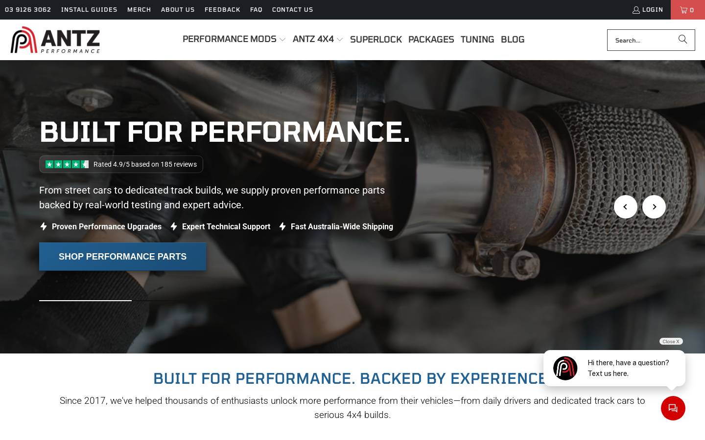 antzperformance.com.au homepage screenshot