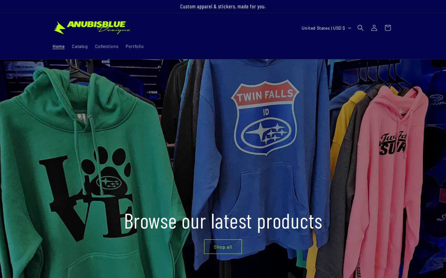 anubisbluedesigns.com homepage screenshot