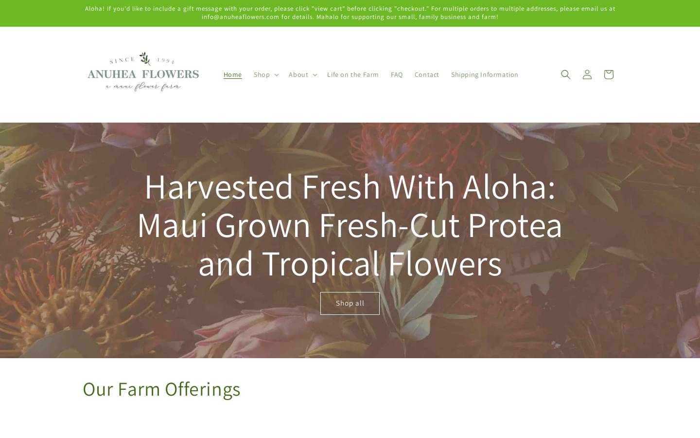 anuheaflowers.com homepage screenshot
