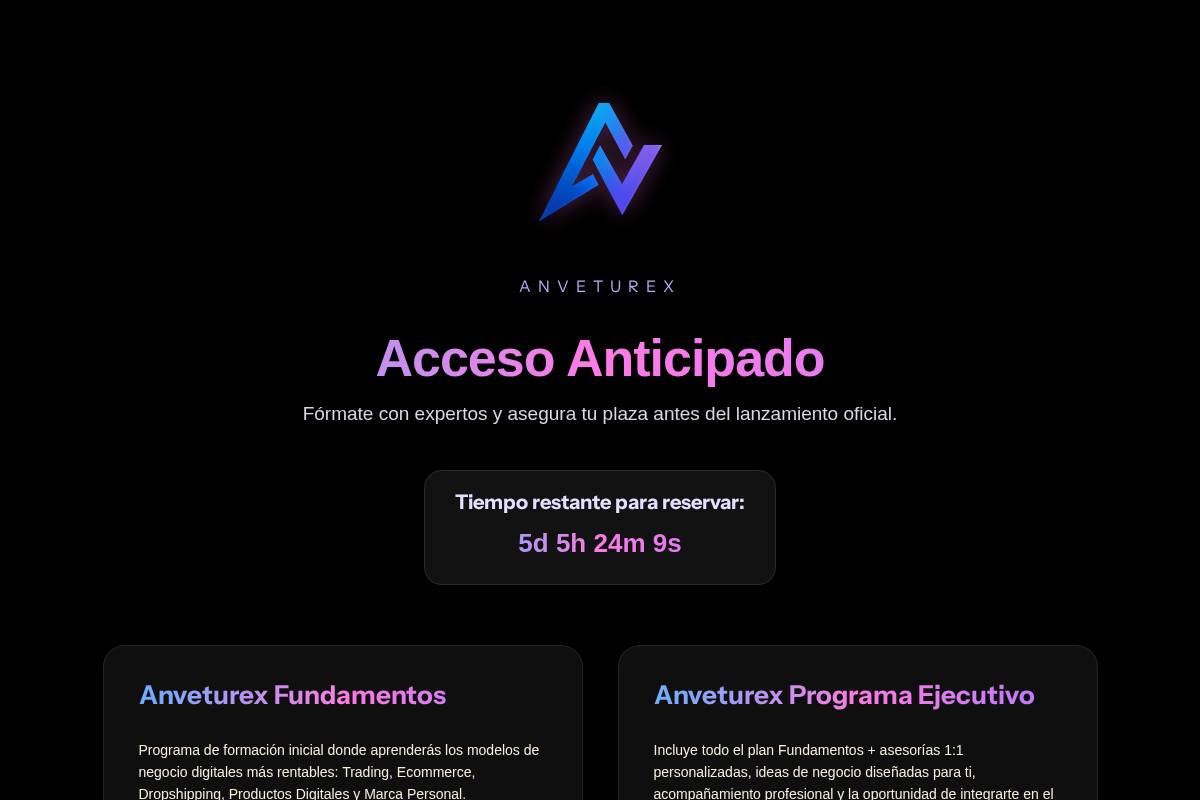 Anveturex homepage screenshot