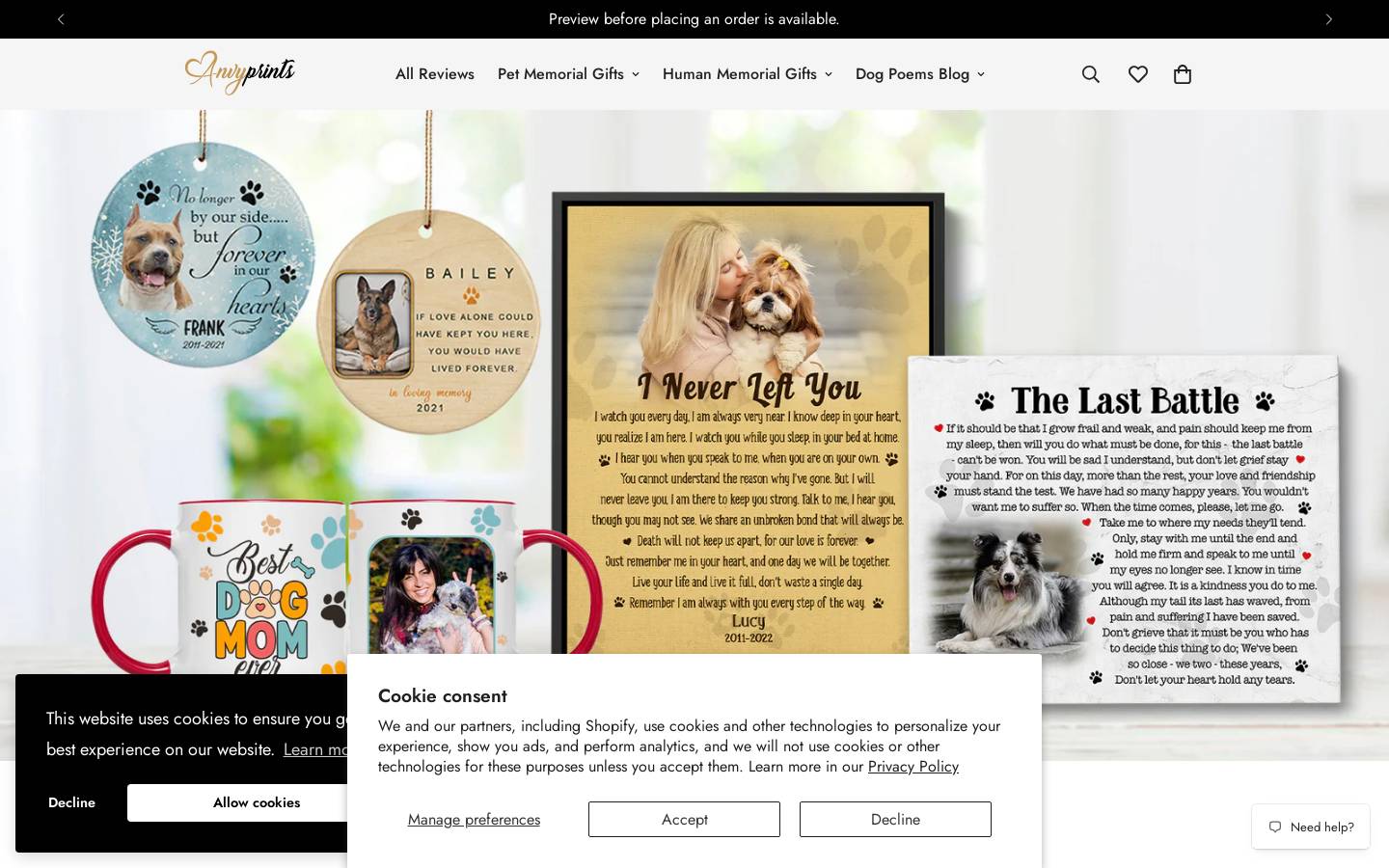 anvyprints.com homepage screenshot