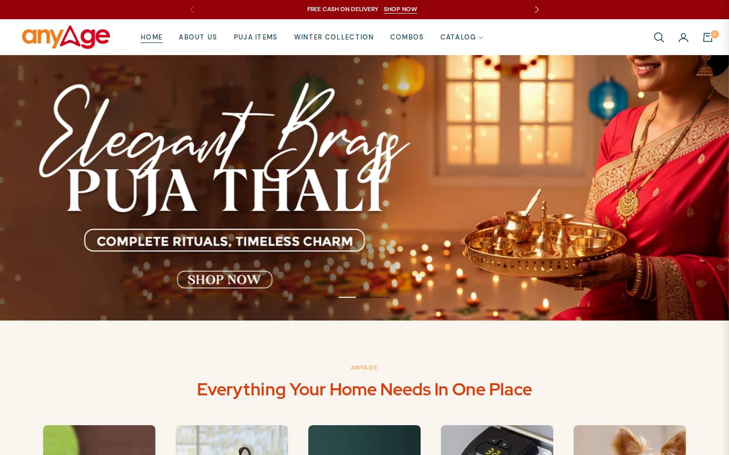 anyageshopping.in homepage screenshot