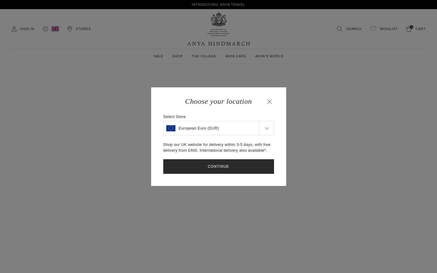 Anya Hindmarch homepage screenshot
