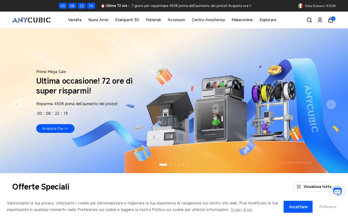 anycubic.it homepage screenshot