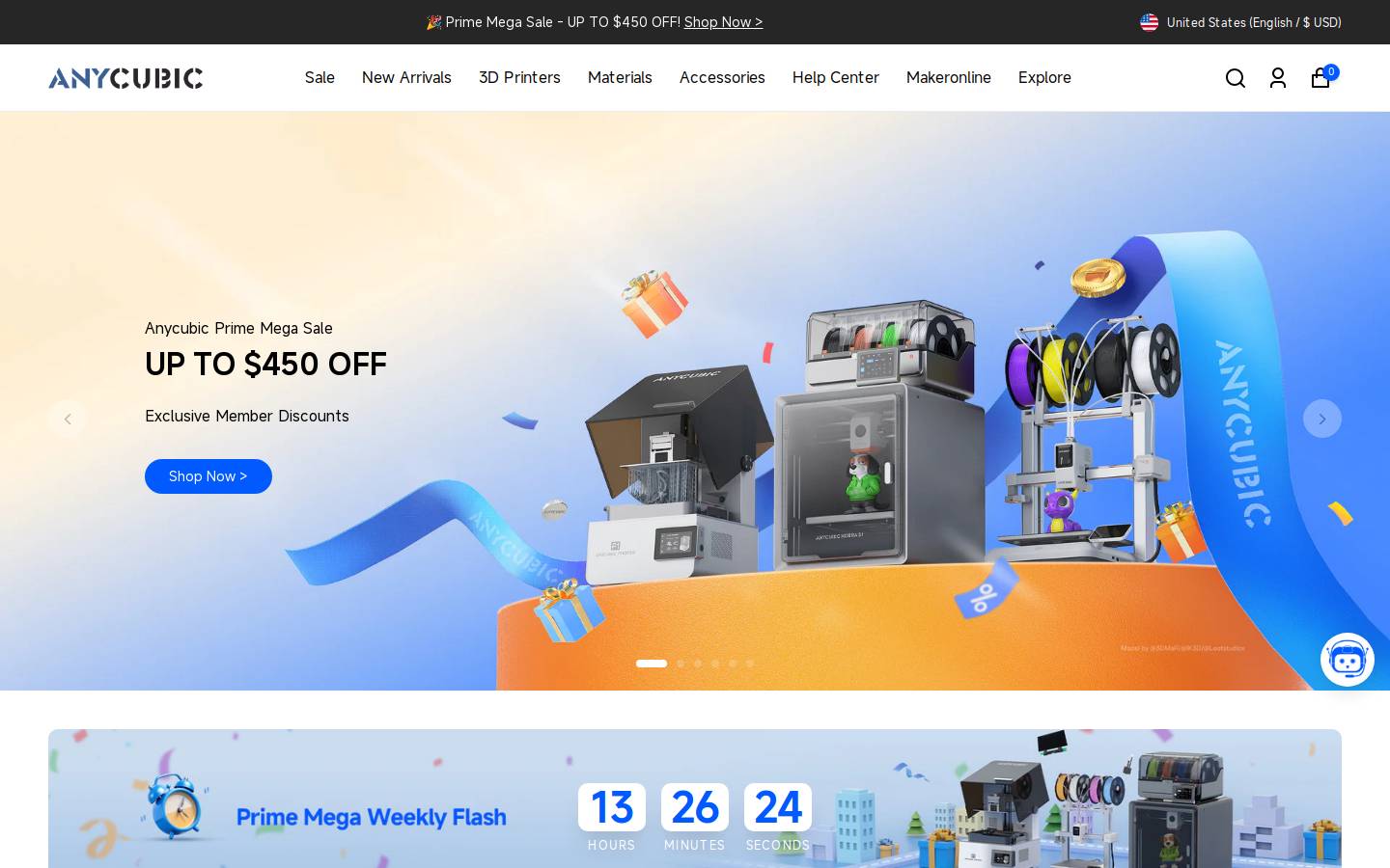 ANYCUBIC homepage screenshot