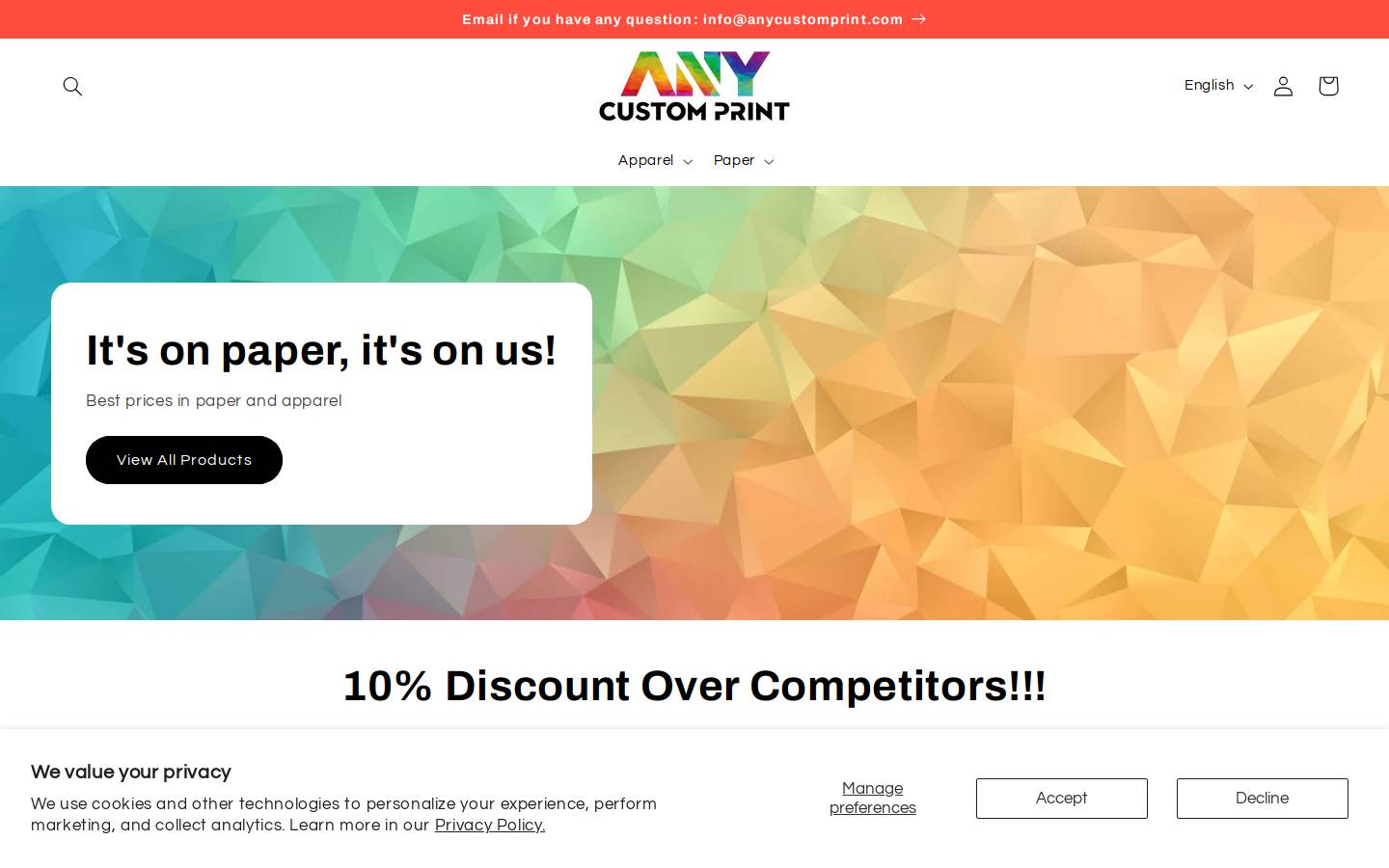 anycustomprint.com homepage screenshot