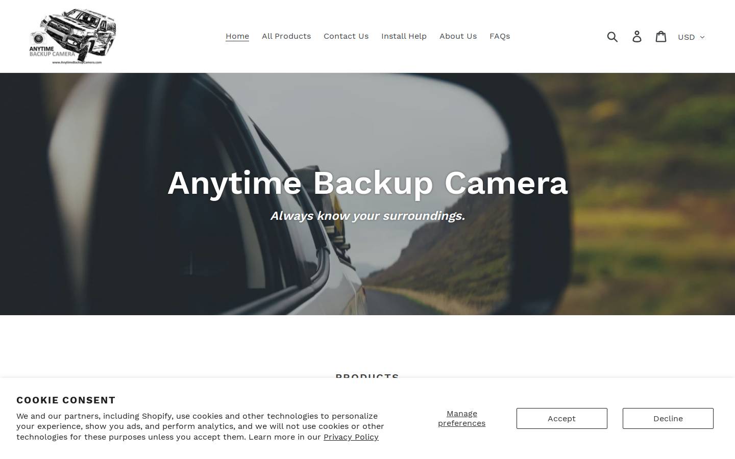 anytimebackupcamera.com homepage screenshot