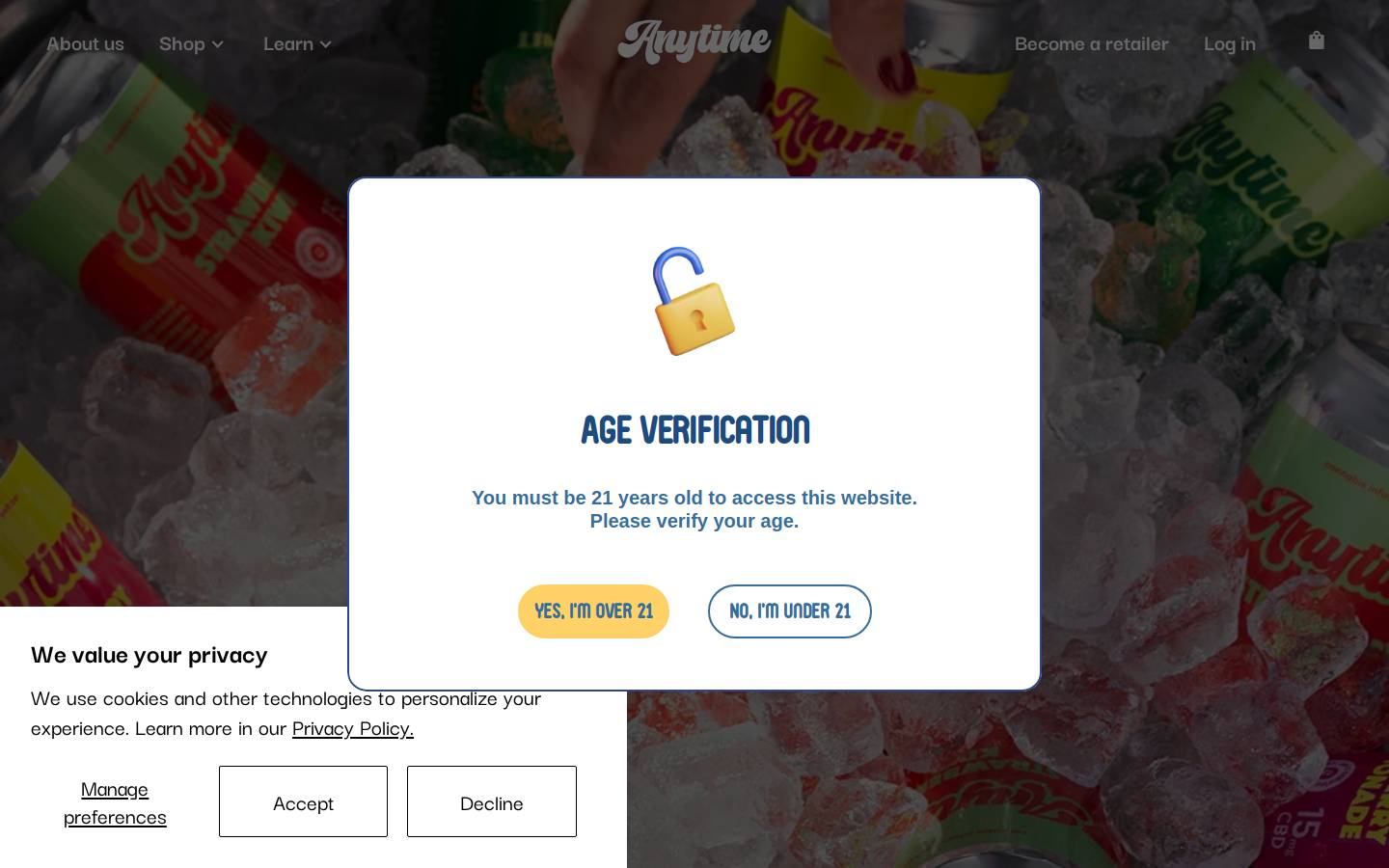 anytimeseltzer.com homepage screenshot