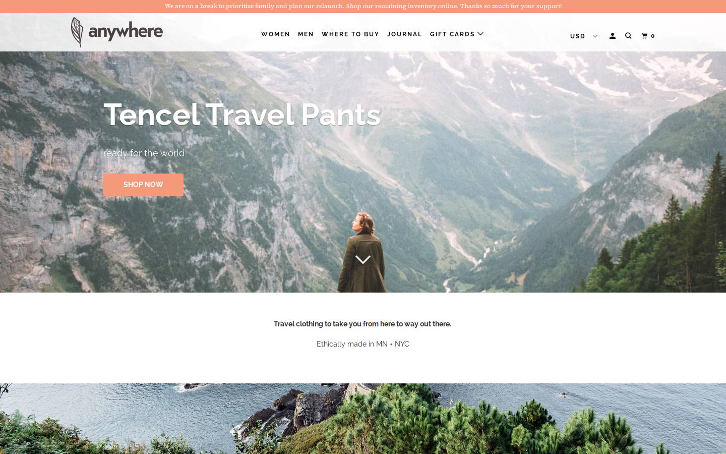 anywhereapparel.com homepage screenshot