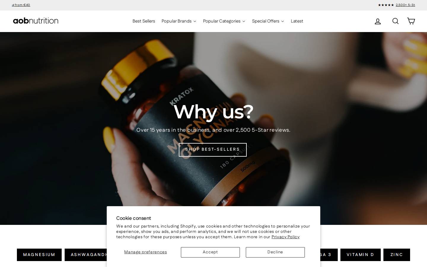 AOB Nutrition homepage screenshot